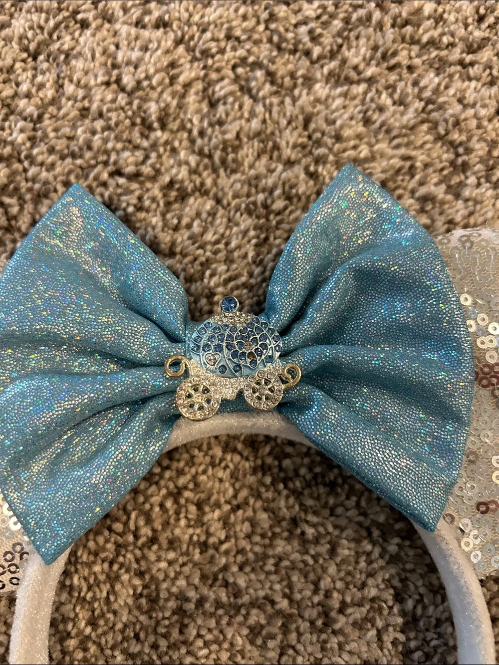 Sequin Minnie Ear Headbands - Blue Bow Cinderella & Yellow red Rose Belle